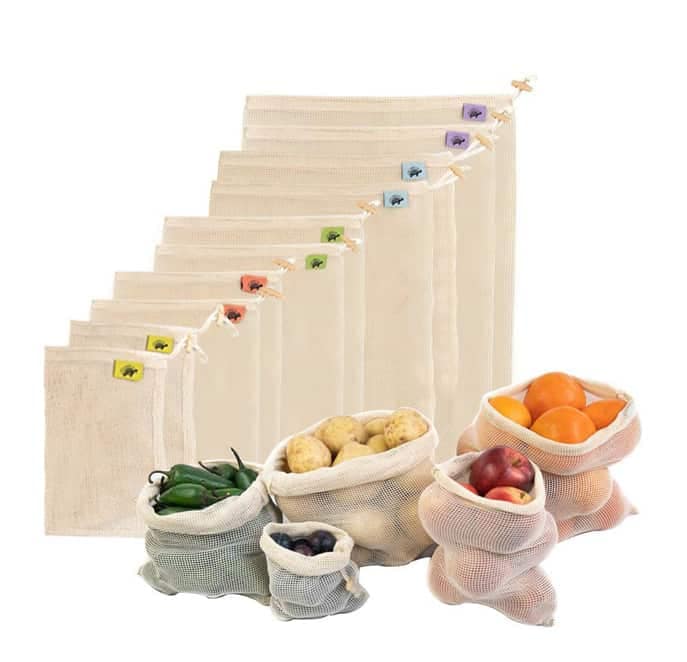Net Zero cotton mesh reusable produce bags GOTS certified